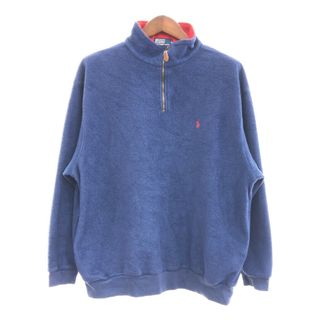 ポロラルフローレン(POLO RALPH LAUREN)のPolo by Ralph Lauren ポロ ラルフローレン ハーフジップ フリースジャケット ワンポイントロゴ ネイビー (メンズ XL) 中古 古着 P6915(ミリタリージャケット)