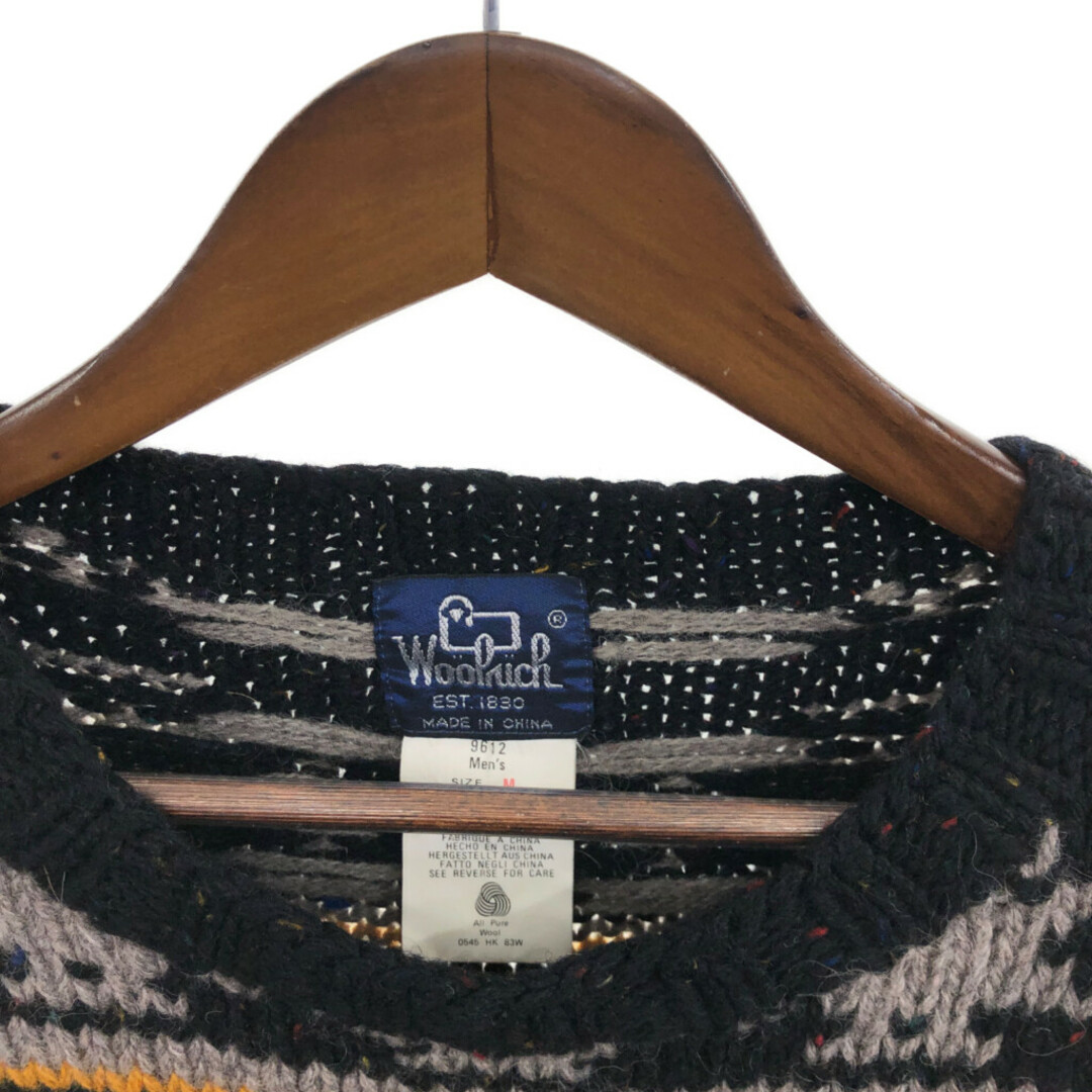 WOOLRICH(ウールリッチ)の90年代 WOOLRICH ウールリッチ 総柄 ウール セーター トップス カジュアル ブラック (メンズ M) 中古 古着 P6940 メンズのトップス(ニット/セーター)の商品写真
