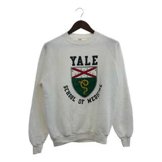 90年代 USA製 WOLF YALE イエール スウェット トップス カレッジ ホワイト (メンズ L) 中古 古着 P6961(スウェット)