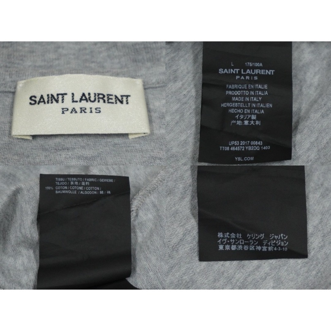 Saint Laurent(サンローラン)のSAINT LAURENT サンローラン 半袖Ｔシャツ グレー コットン 切りっぱなし加工 サイズL TT08 464572 美品 中古 60038 レディースのトップス(Tシャツ(半袖/袖なし))の商品写真