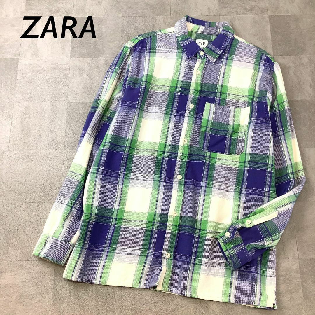 ZARA(ザラ)のZARA チェック ネルシャツ RELAXED FIT ブルー グリーン レディースのトップス(シャツ/ブラウス(長袖/七分))の商品写真
