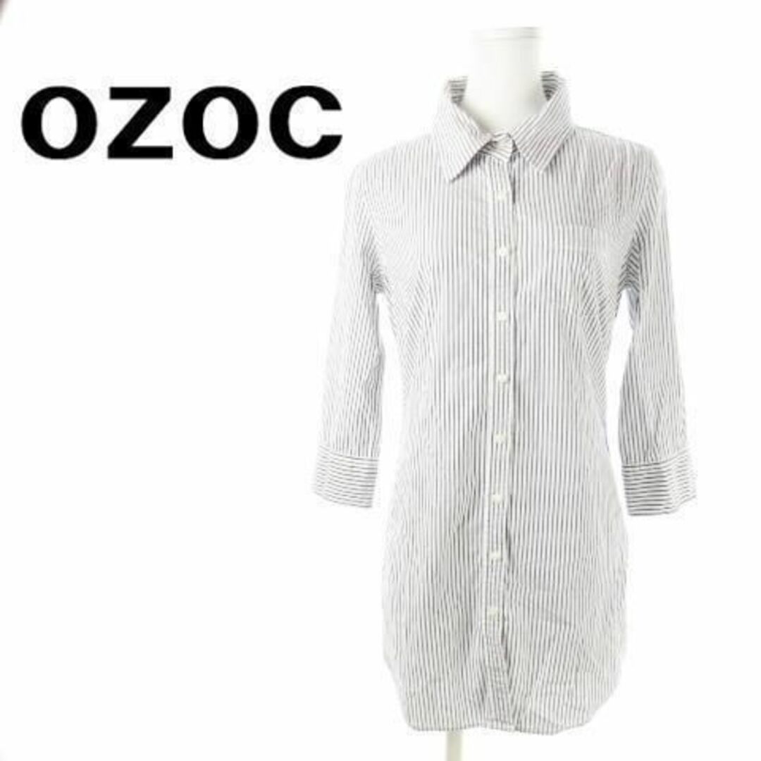 OZOC(オゾック)のオゾック ロング丈コットンシャツ ロールアップ 38 紺 230127CK3A レディースのトップス(シャツ/ブラウス(長袖/七分))の商品写真