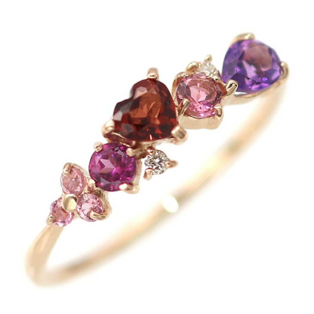 ガーネットがハートになったロゼ系アミュレットリングダイヤモンド付き レディースのアクセサリー(リング(指輪))の商品写真