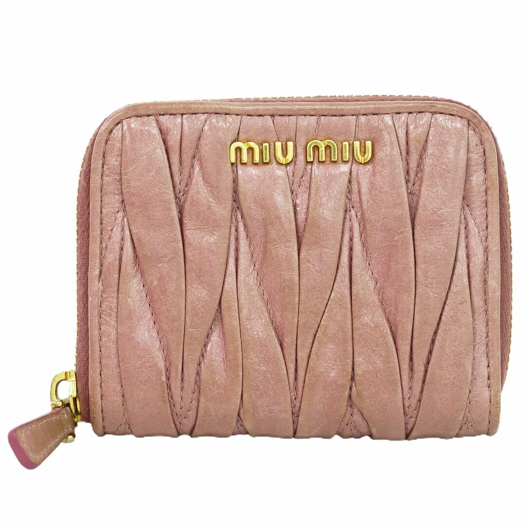 miumiu(ミュウミュウ)の本物 ミュウミュウ MIU MIU マテラッセ コインケース 小銭入れ レザー ピンク 5M0268 Matelasse 財布 ウォレット 中古 レディースのファッション小物(コインケース)の商品写真