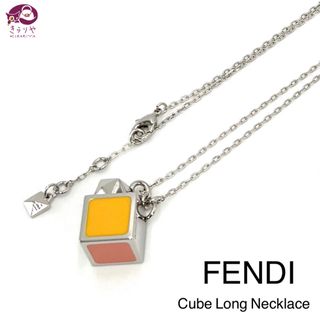 フェンディ(FENDI)のフェンディ キューブ ロング ネックレス メタル ピンク イエロー系 シルバー(ネックレス)