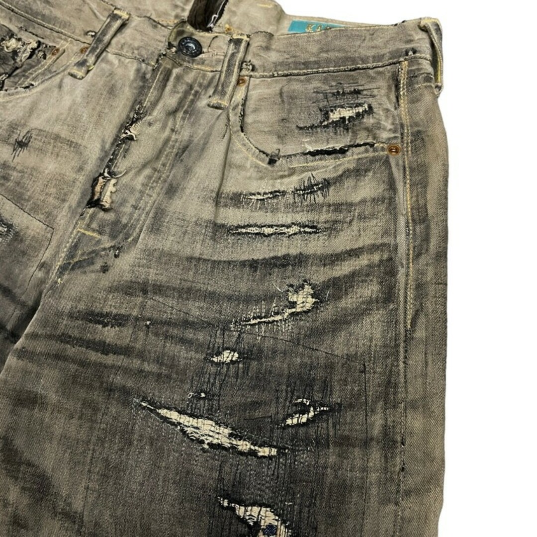 KAPITAL - KAPITAL LEGS 初期 炭鉱クラッシュ加工黒革色5Pデニム KAPITAL - KAPITAL LEGS 初期 炭鉱クラッシュ加工黒革色5Pデニム