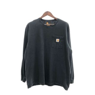 カーハート(carhartt)のCarhartt カーハート ワンポイントロゴ 長袖ポケットTシャツ トップス ワーク ブラック (メンズ XL) 中古 古着 P7011(Tシャツ/カットソー(七分/長袖))