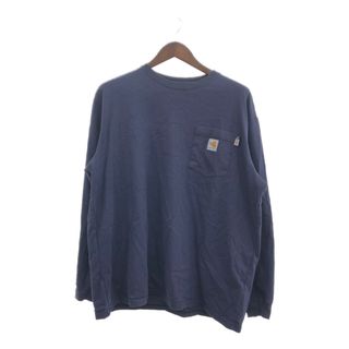 カーハート(carhartt)のCarhartt カーハート FR 長袖 ポケットTシャツ トップス ワーク ネイビー (メンズ XL) 中古 古着 P7013(Tシャツ/カットソー(七分/長袖))