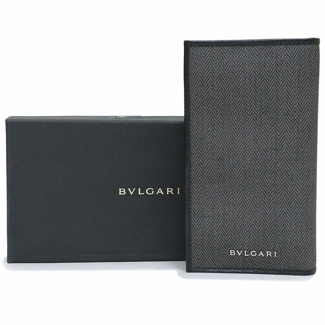 BVLGARI(ブルガリ)のブルガリ ウィークエンド 二つ折り財布 PVCコーティングキャンバス カーフスキン レザー グレー ブラック 黒 シルバー金具 32582 BVLGARI（未使用保管品） メンズのファッション小物(折り財布)の商品写真