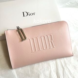 ディオール(Dior)のディオール L字ファスナー ポーチ ピンク海外限定PUレザー ノベルティ(ポーチ)