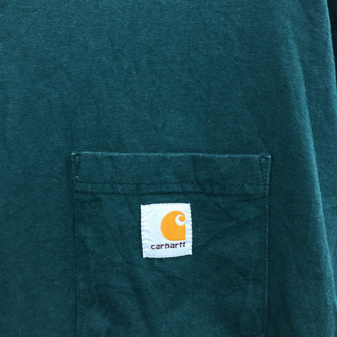 carhartt(カーハート)のCarhartt カーハート ヘンリーネック 長袖 ポケットTシャツ ワーク ワンポイントロゴ グリーン (メンズ L) 中古 古着 P7063 メンズのトップス(Tシャツ/カットソー(七分/長袖))の商品写真