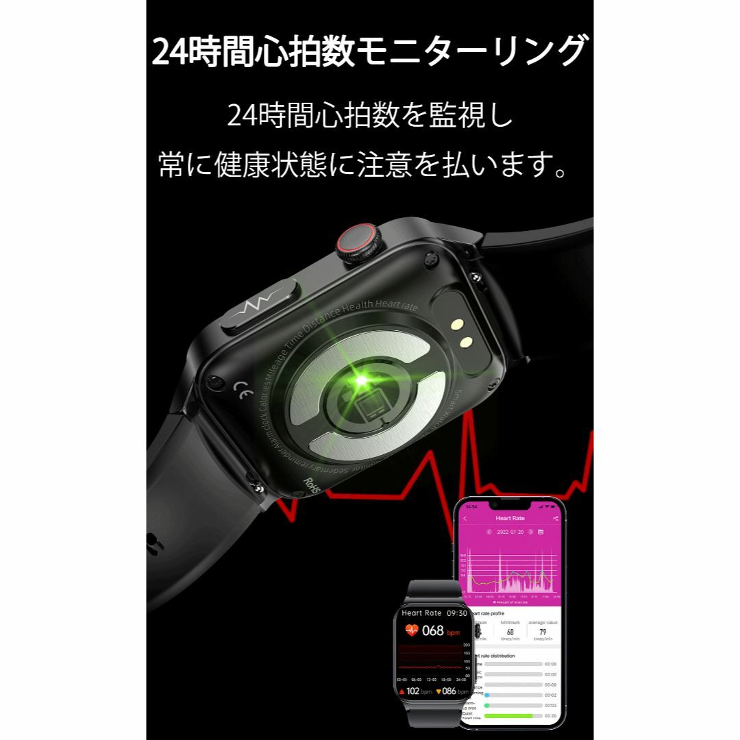 健康管理スマートウォッチ 血糖値 血圧 心拍数 心電図 体温 通話機能 メンズの時計(腕時計(デジタル))の商品写真