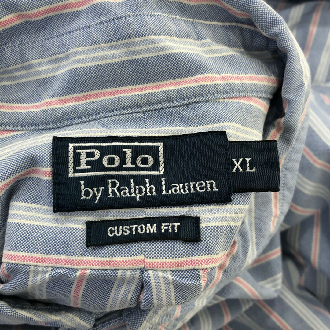 POLO RALPH LAUREN(ポロラルフローレン)のPolo by Ralph Lauren ポロ ラルフローレン ボタンダウン 長袖シャツ ワンポイントロゴ ストライプ ブルー (メンズ XL) 中古 古着 P7221 メンズのトップス(シャツ)の商品写真