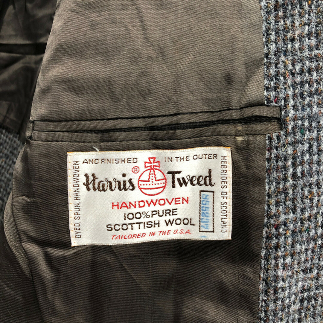 70年代 USA製 Harris Tweed ハリスツイード ウール テーラードジャケット アウター カジュアル グレー (メンズ L相当) 中古 古着 P7327 メンズのジャケット/アウター(テーラードジャケット)の商品写真