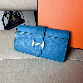 【HERMES】 エルメス　べアン　4連キーケース　ブルー　X刻印　シルバー金具