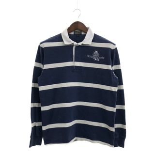 ポロラルフローレン(POLO RALPH LAUREN)のPOLO JEANS ポロジーンズ ボーダー 長袖ポロシャツ ラガーシャツ トップス カジュアル ネイビー (メンズ L) 中古 古着 P7744(ポロシャツ)