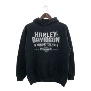 ハーレーダビッドソン(Harley Davidson)のHARLEY DAVIDSON ハーレーダビッドソン ノースカロライナ ロゴ パーカー トップス  バイク ブラック (メンズ L) 中古 古着 P7748(パーカー)