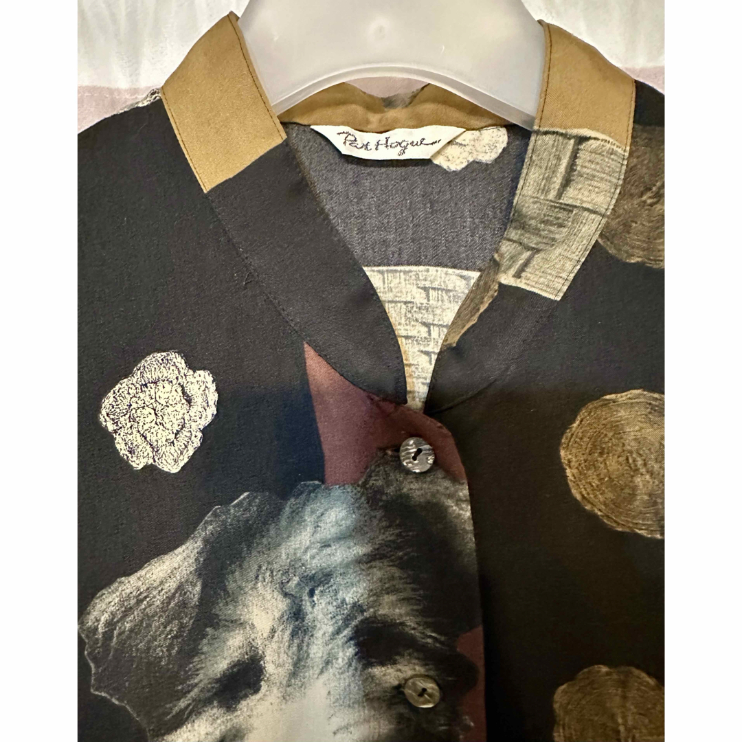 Pat Hogue パットホーグ ヴィンテージ  犬 ドッグ バンドカラーシャツ レディースのトップス(シャツ/ブラウス(長袖/七分))の商品写真