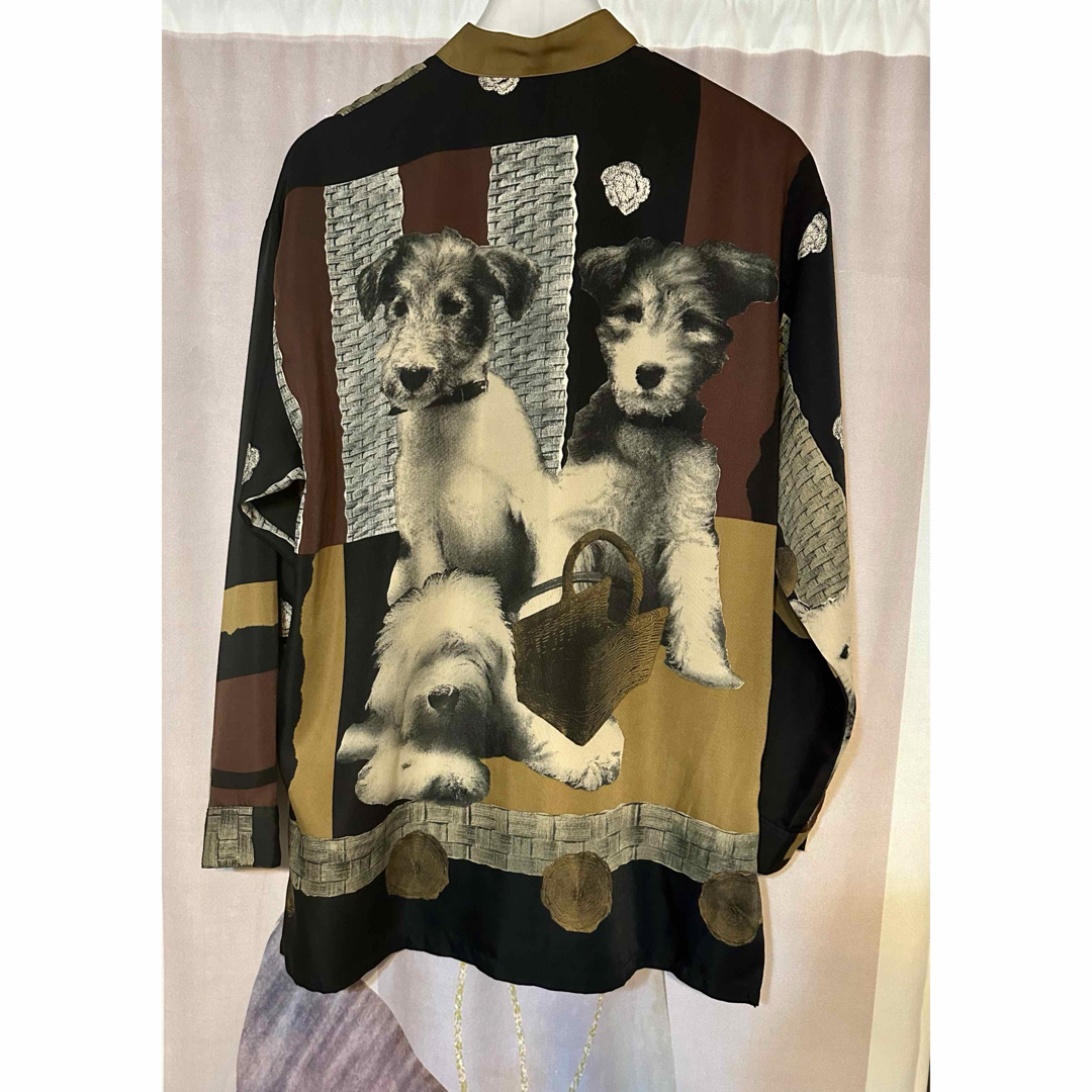 Pat Hogue パットホーグ ヴィンテージ  犬 ドッグ バンドカラーシャツ レディースのトップス(シャツ/ブラウス(長袖/七分))の商品写真