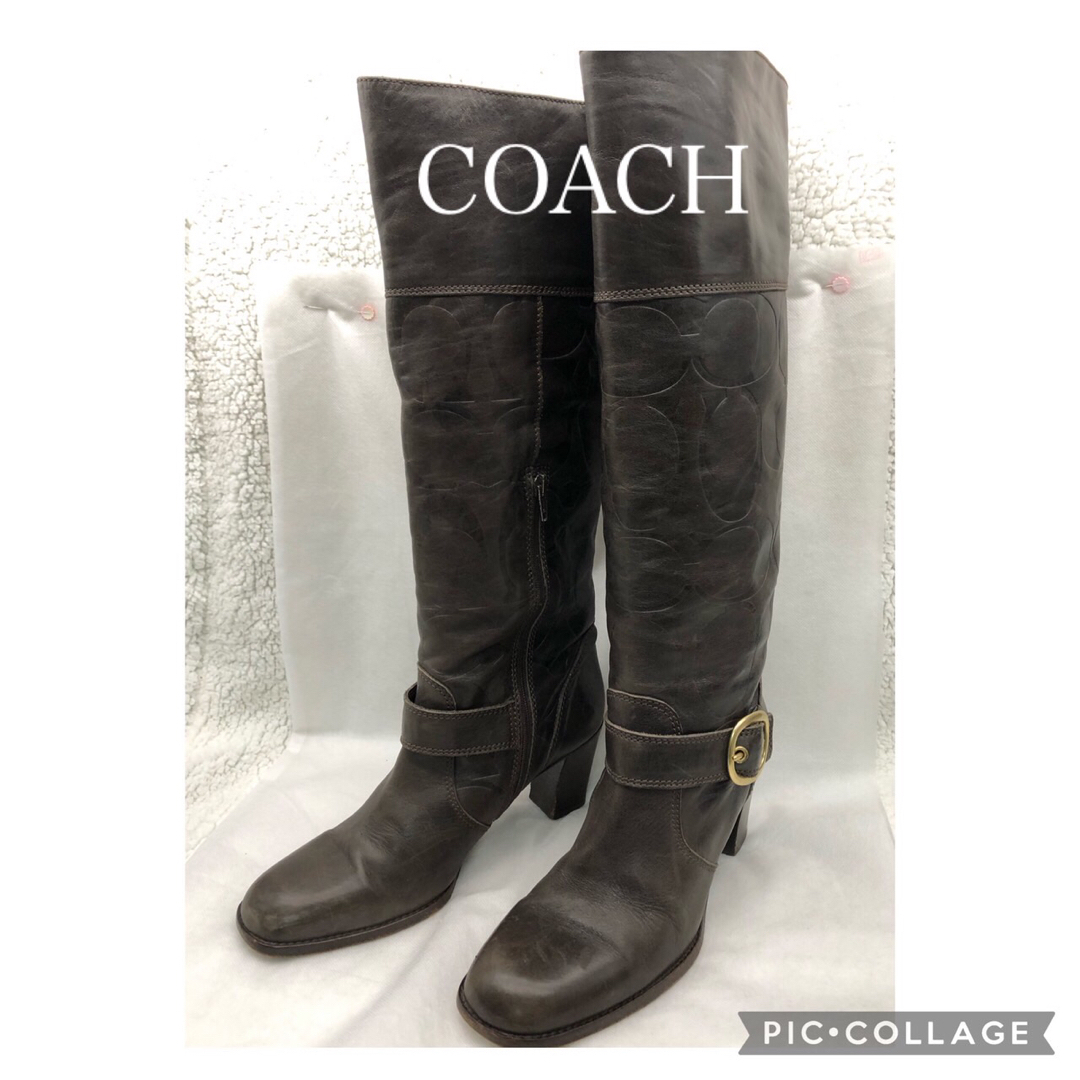 COACH(コーチ)のCOACH コーチ　シグネチャー　レザー　ロングブーツ 26cm レディースの靴/シューズ(ブーツ)の商品写真