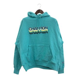 チャンピオン(Champion)のChampion チャンピオン リバースウィーブ ロゴ プリント パーカー トップス カジュアル ブルー (メンズ XL) 中古 古着 P7795(パーカー)