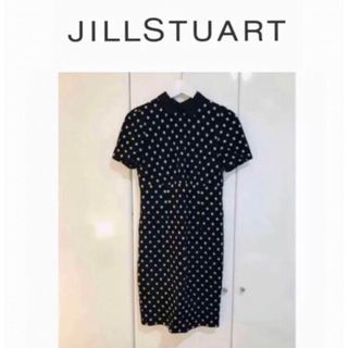 ジルスチュアート(JILLSTUART)の未使用に近い JILL STUART 厚手 半袖  ドット ブラック ホワイト(ひざ丈ワンピース)