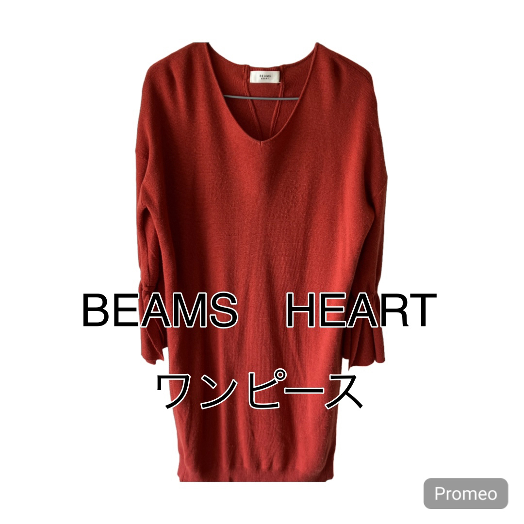 BEAMS(ビームス)の【BEAMS　HEART】　ニットワンピース　リボン　赤 レディースのワンピース(ひざ丈ワンピース)の商品写真