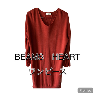 ビームス(BEAMS)の【BEAMS　HEART】　ニットワンピース　リボン　赤(ひざ丈ワンピース)