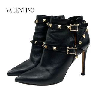 ヴァレンティノ(VALENTINO)のヴァレンティノ VALENTINO ブーツ ショートブーツ 靴 シューズ ロックスタッズ ベルト レザー ブラック 黒 ゴールド(ブーツ)