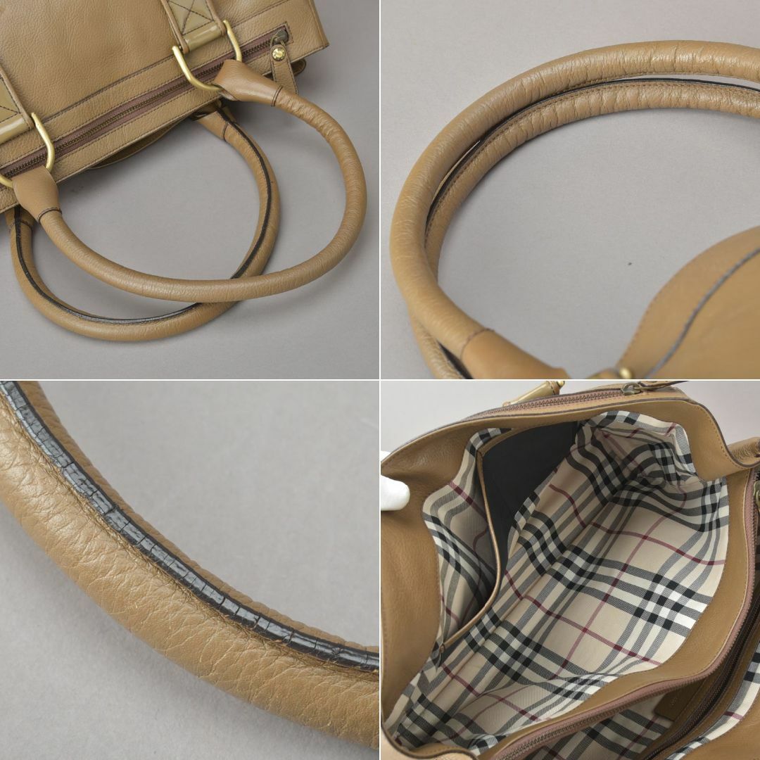 BURBERRY(バーバリー)の美品◇BURBERRY バーバリー トートバッグ 本革 エナメル ステッチ 茶 メンズのバッグ(トートバッグ)の商品写真