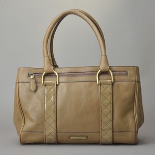 バーバリー(BURBERRY)の美品◇BURBERRY バーバリー トートバッグ 本革 エナメル ステッチ 茶(トートバッグ)