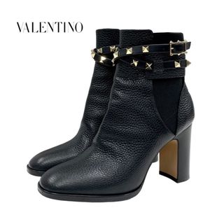 ヴァレンティノ(VALENTINO)のヴァレンティノ VALENTINO ブーツ ショートブーツ 靴 シューズ ロックスタッズ サイドゴア レザー ブラック 黒 ゴールド(ブーツ)