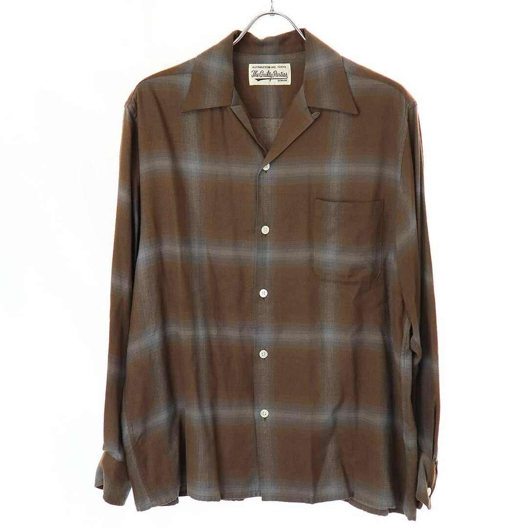 WACKO MARIA(ワコマリア)のWACKO MARIA ワコマリア 23SS OMBRE CHECK OPEN COLLAR SHIRT L/S ( TYPE-1 ) オンブレチェックオープンカラーレーヨンシャツ ブラウン S メンズのトップス(シャツ)の商品写真