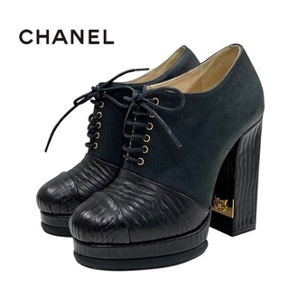 シャネル(CHANEL)のシャネル CHANEL ブーツ ショートブーツ ブーティ 靴 シューズ ココマーク レースアップ レザー ブラック 黒(ブーツ)