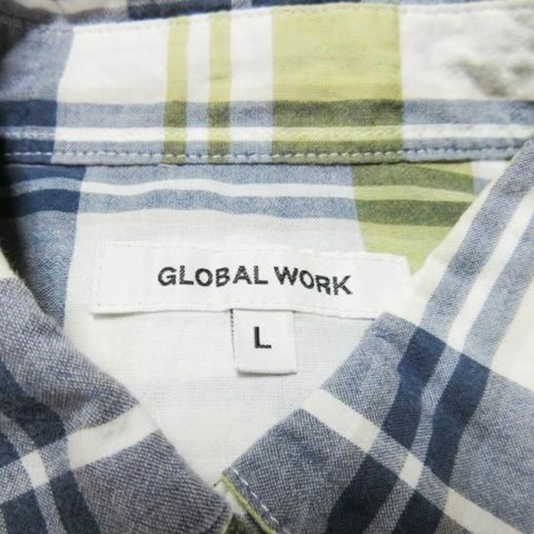 GLOBAL WORK(グローバルワーク)のグローバルワーク 2way七分袖シャツ チェック L 紺 230225CK16A レディースのトップス(シャツ/ブラウス(長袖/七分))の商品写真