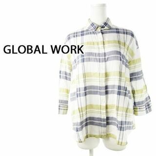 グローバルワーク(GLOBAL WORK)のグローバルワーク 2way七分袖シャツ チェック L 紺 230225CK16A(シャツ/ブラウス(長袖/七分))