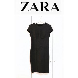 ザラ(ZARA)の未使用に近い ZARA 厚手 半袖 チャコールグレー 上品 セクシー(ひざ丈ワンピース)