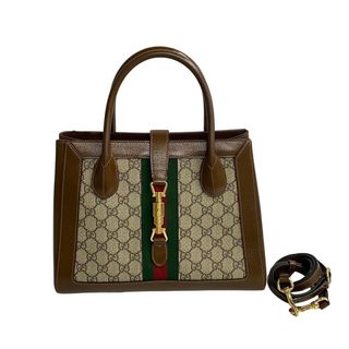 グッチ(Gucci)のほぼ未使用 GUCCI グッチ シェリーライン ジャッキー 金具 レザー 2way ハンドバッグ ミニ トートバッグ ショルダーバッグ ブラウン 82766(トートバッグ)