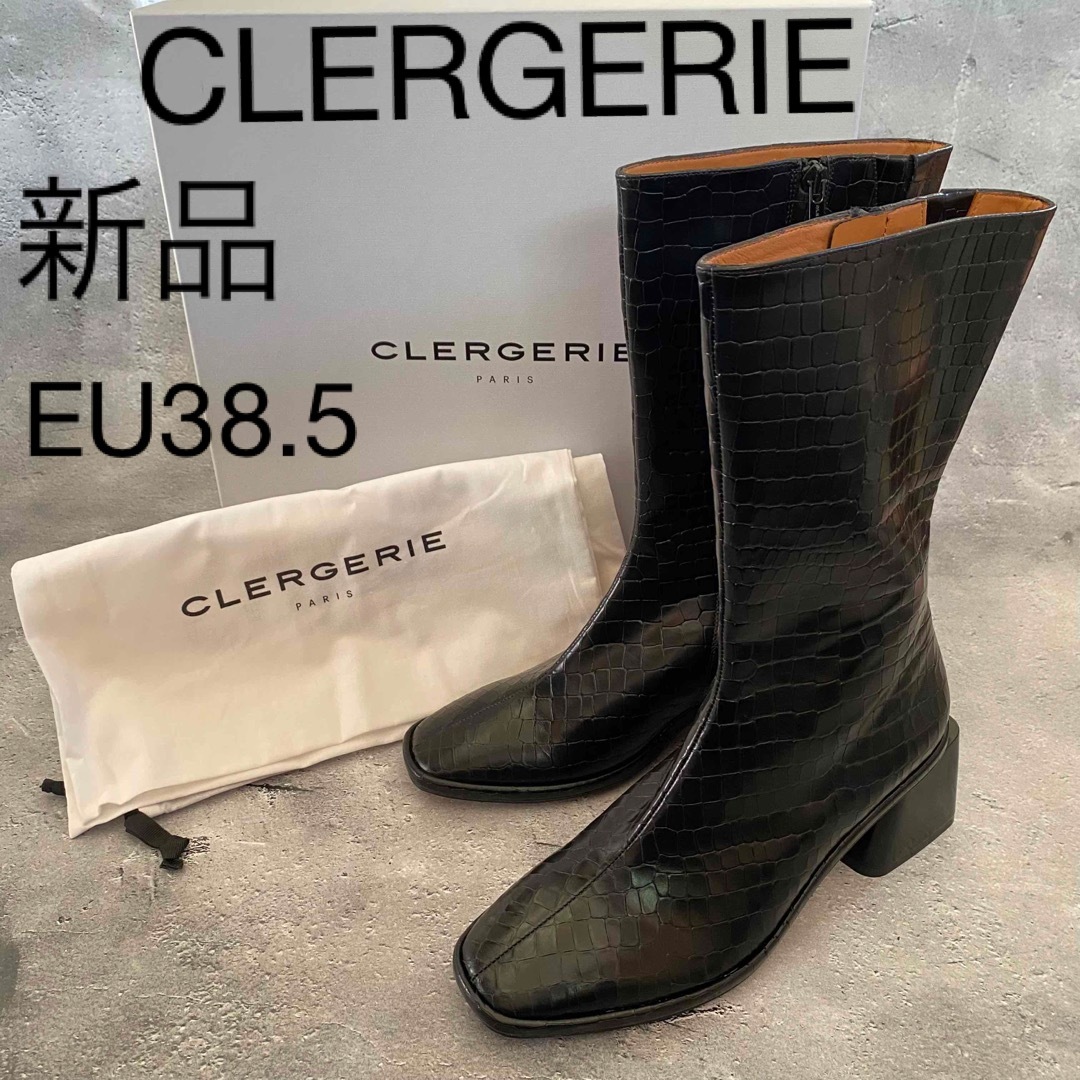 CLERGERIE(クレジュリー)の新品 ロベール クレジュリー クロコ型押し レザーブーツ チャンキーヒール レディースの靴/シューズ(ブーツ)の商品写真