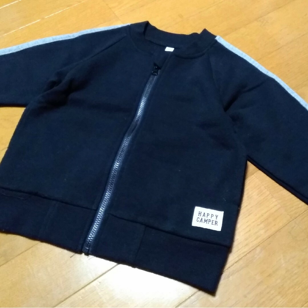 100cm★裏起毛 ジャケット スウェット 黒 ライン 男の子 キッズ/ベビー/マタニティのキッズ服男の子用(90cm~)(ジャケット/上着)の商品写真