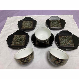 【中古・訳あり】湯呑み茶碗（3個）茶托（5枚）瑞陶(食器)