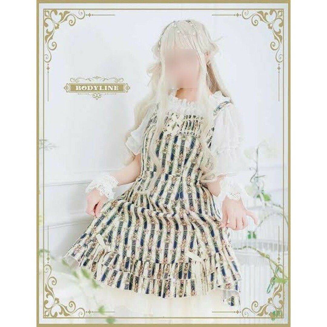 BODYLINE(ボディライン)の﻿■BODYLINE■ブーケストライプジャンパースカート 紫 LLサイズ■完売品 レディースのワンピース(ひざ丈ワンピース)の商品写真