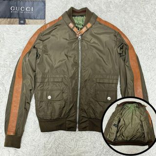 グッチ(Gucci)の希少✨ GUCCI ナイロンジャケット フライト GG柄 レザー イタリア製 M(ナイロンジャケット)