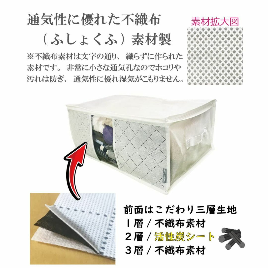 イニコライフ 収納ケース 衣類 小物用 5枚組 活性炭シート入 持ち手 クリア窓 インテリア/住まい/日用品の収納家具(ケース/ボックス)の商品写真
