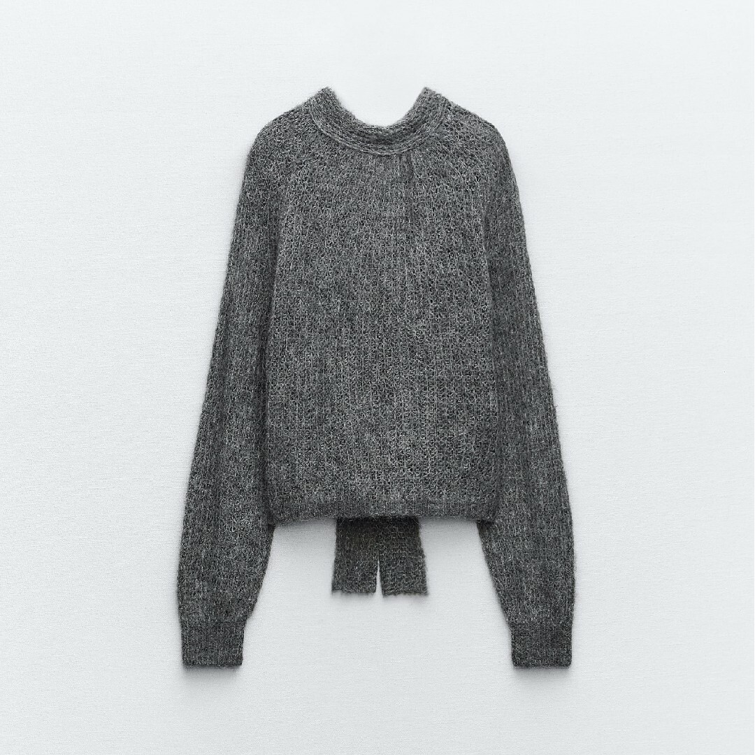 ZARA - ZARA リボン オープンニット セーター Mサイズ グレーの ZARA - ZARA リボン オープンニット セーター Mサイズ グレーの
