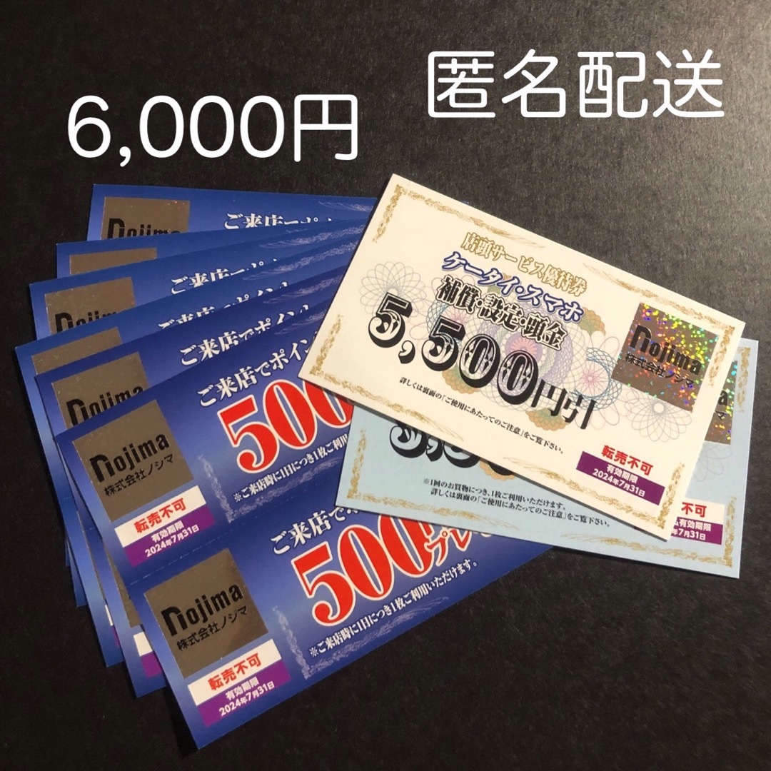 最新 ノジマ 株主優待券 来店ポイント500円×12枚 6000円分 チケットの優待券/割引券(ショッピング)の商品写真