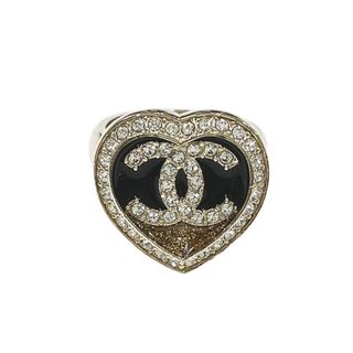 シャネル(CHANEL)のシャネル CHANEL リング 指輪 ゴールド ブラック ココマーク ハート ラインストーン(リング(指輪))