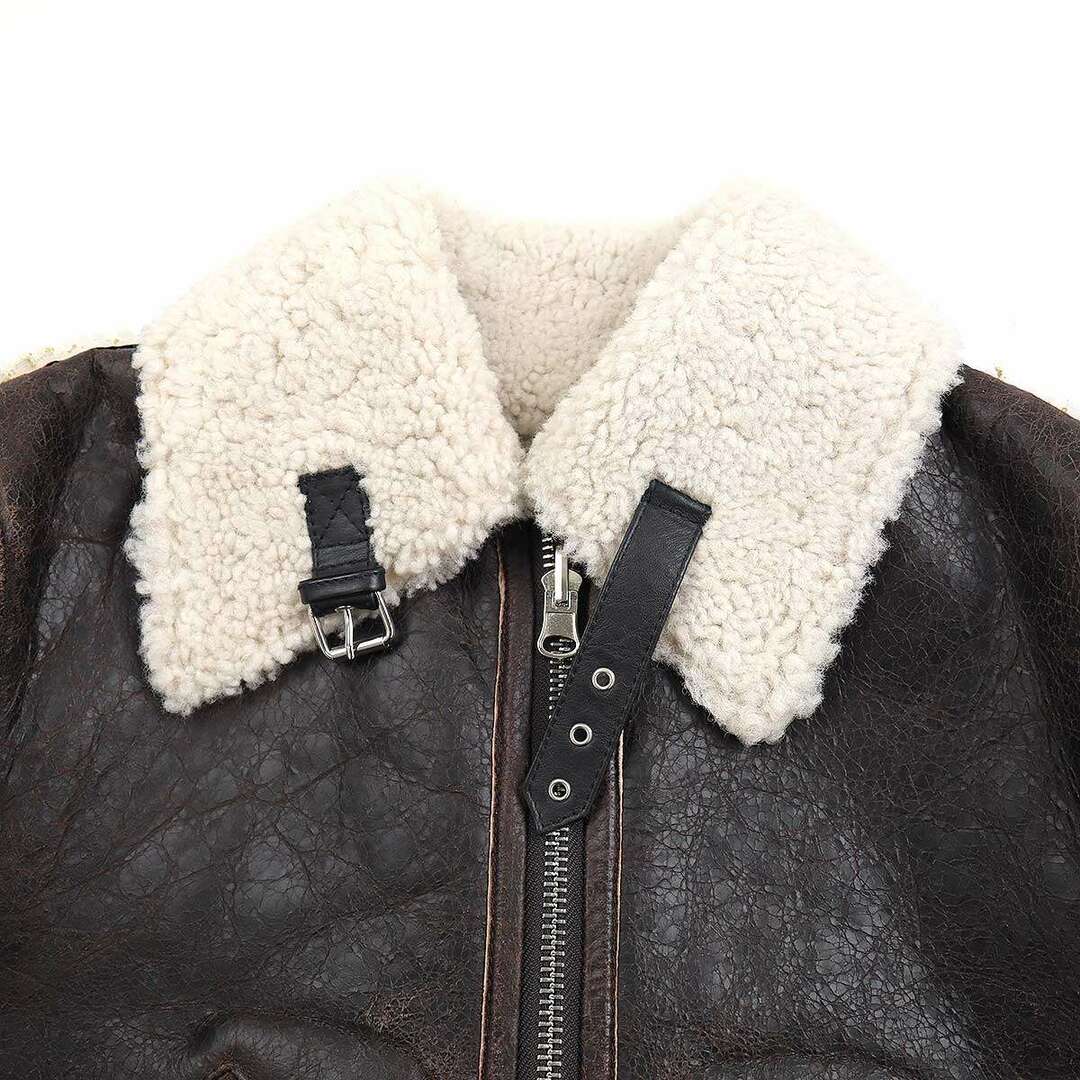 MM6(エムエムシックス)のMM6 エムエムシックス 21AW Shearling Trim Leather Jacket クラックレザーシャーリングジップジャケット ブラウン系 36 S62AN0054 レディースのジャケット/アウター(その他)の商品写真