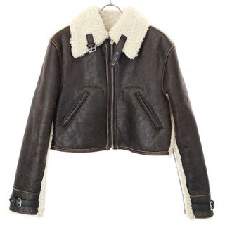 エムエムシックス(MM6)のMM6 エムエムシックス 21AW Shearling Trim Leather Jacket クラックレザーシャーリングジップジャケット ブラウン系 36 S62AN0054(その他)