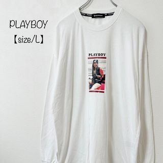 プレイボーイ(PLAYBOY)のPLAYBOY/プレイボーイ★長袖Tシャツ/ロンT★ドローコード★ホワイト白★L(Tシャツ/カットソー(七分/長袖))